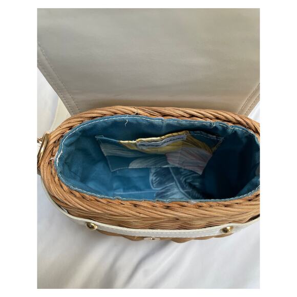 Tommy Bahama Small White Wicker Rattan Straw Crossbody Chain Hand Shoulder Bag - Picture 5 of 5